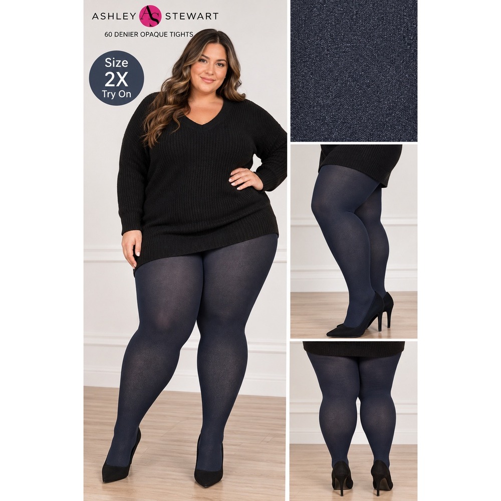 Ashley Stewart Navy Blue 60 Denier Opaque Tights Plus Size 2X CD AD110534 NEW